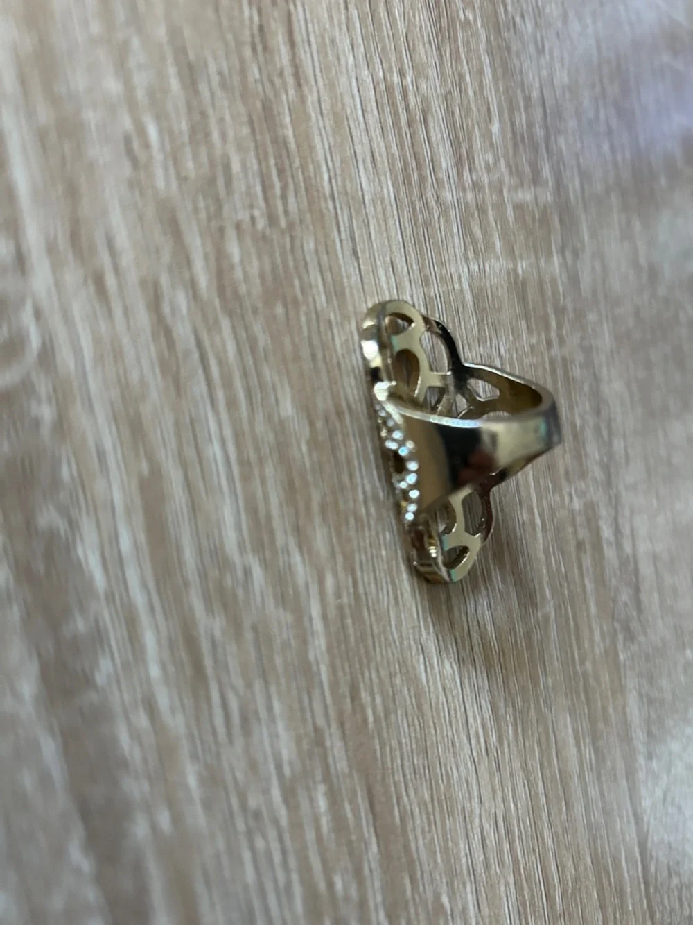 Gold-Tone Filigree Statement Ring with Crystal Accents